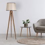 Opviq Lámpara de Pie de Madera con Pantalla de Tela Marrón